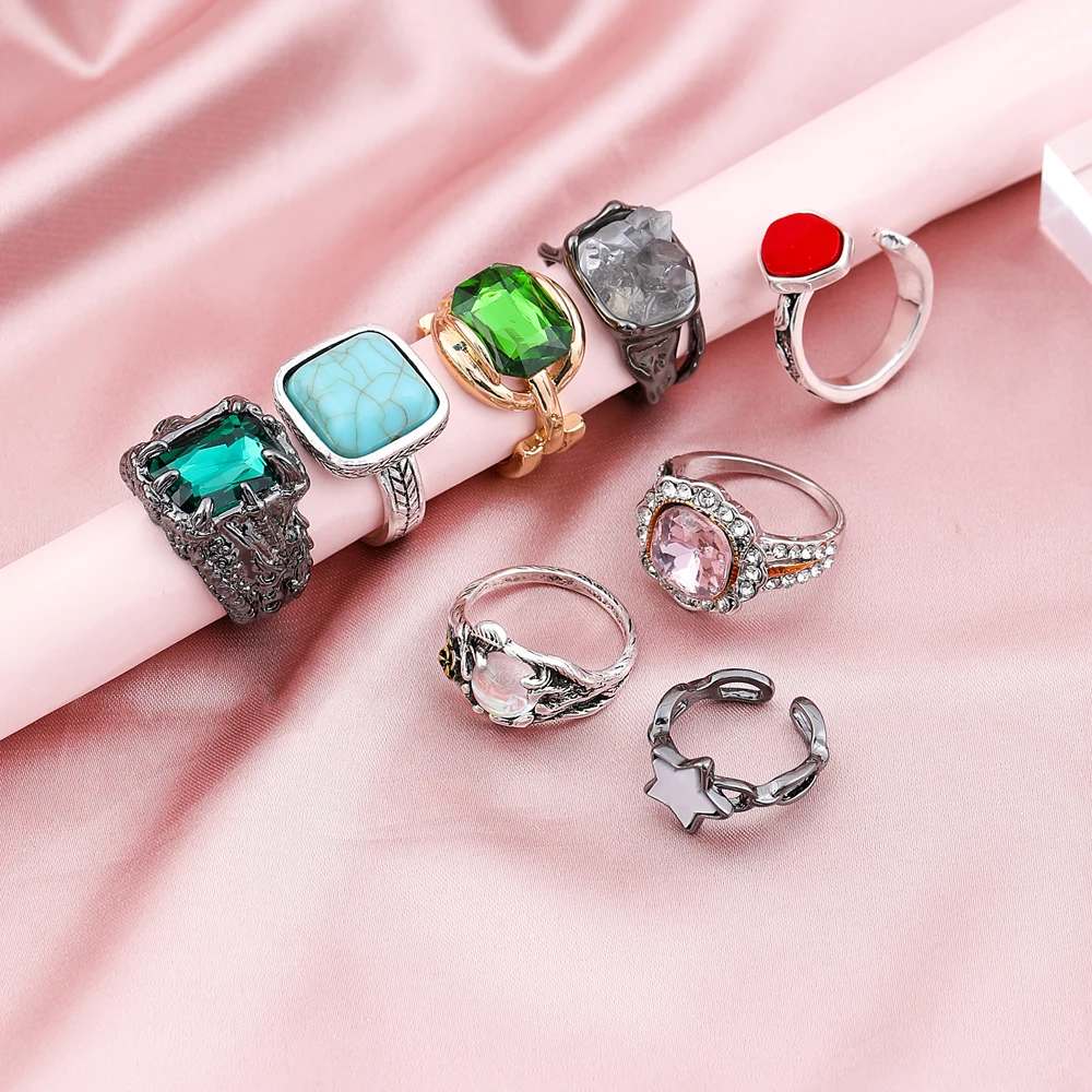 

Lost Lady 2022 Europe And The United States Retro Exaggerated Gemstone Ring Personality Fashion Hip Hop Simple Ring Wholesale