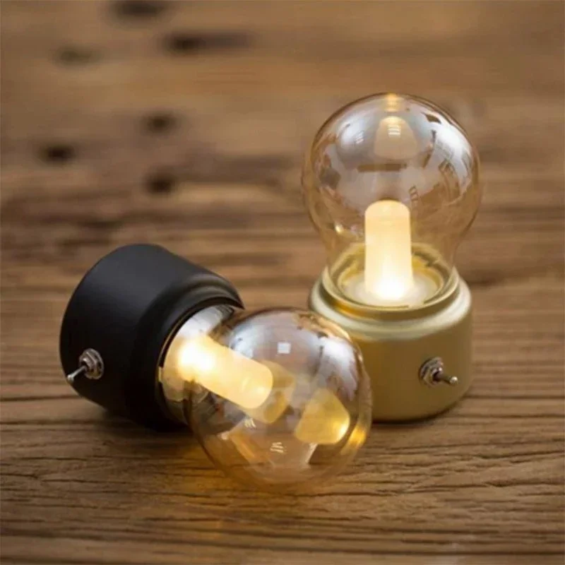 Retro LED Bulb Night Light Retro USB Rechargeable Battery Mood Lamp Writing Desk Lamp Portable Bedside Lamp