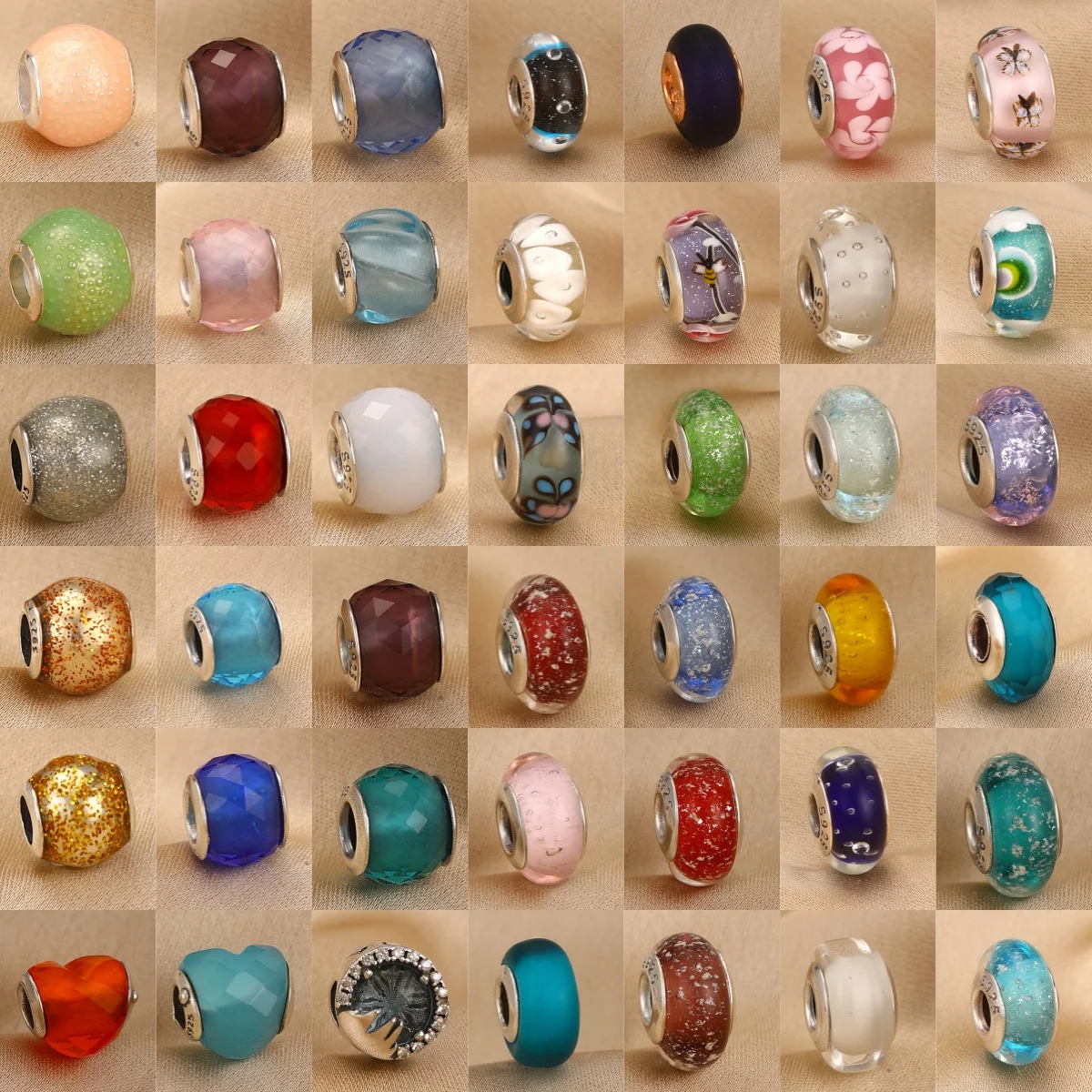 New 925 Silver Pink Red Green Blue Butterfly Flower Glass Murano Beads ，European Bracelets DIY Charm Women's Jewelry Accessories