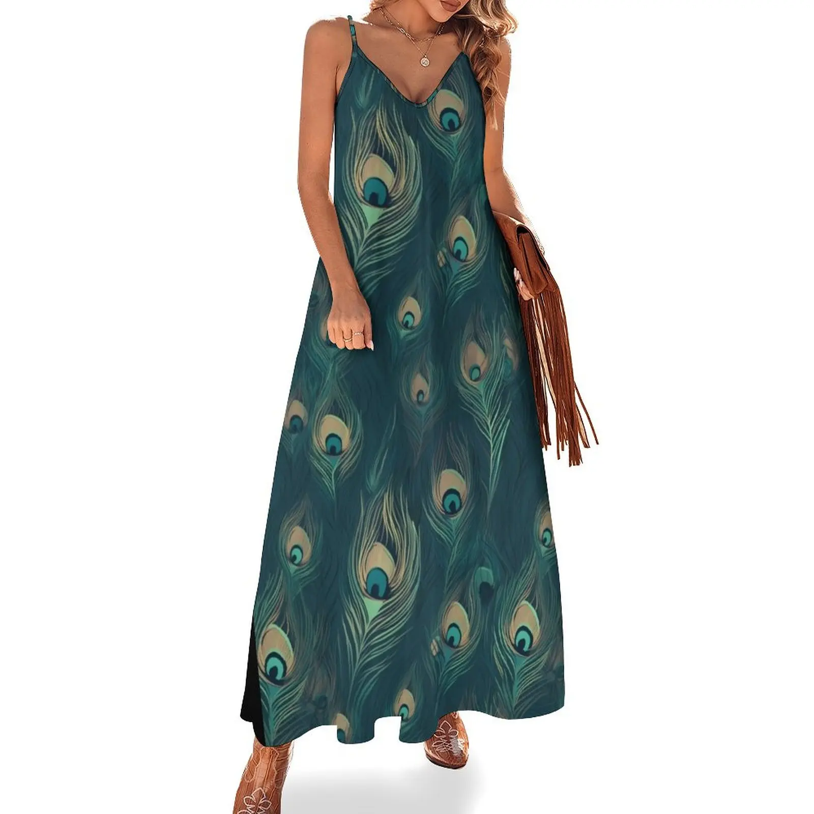 

exuberant peacock Sleeveless Dress evening dress party dresses woman Female clothing