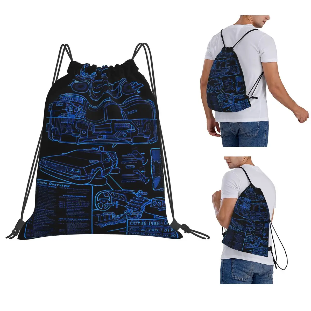 DeLorean Time Machine Back To The Future Backpacks Casual Drawstring Bundle Pocket Shoes Bag Book Bags for Man Woman School
