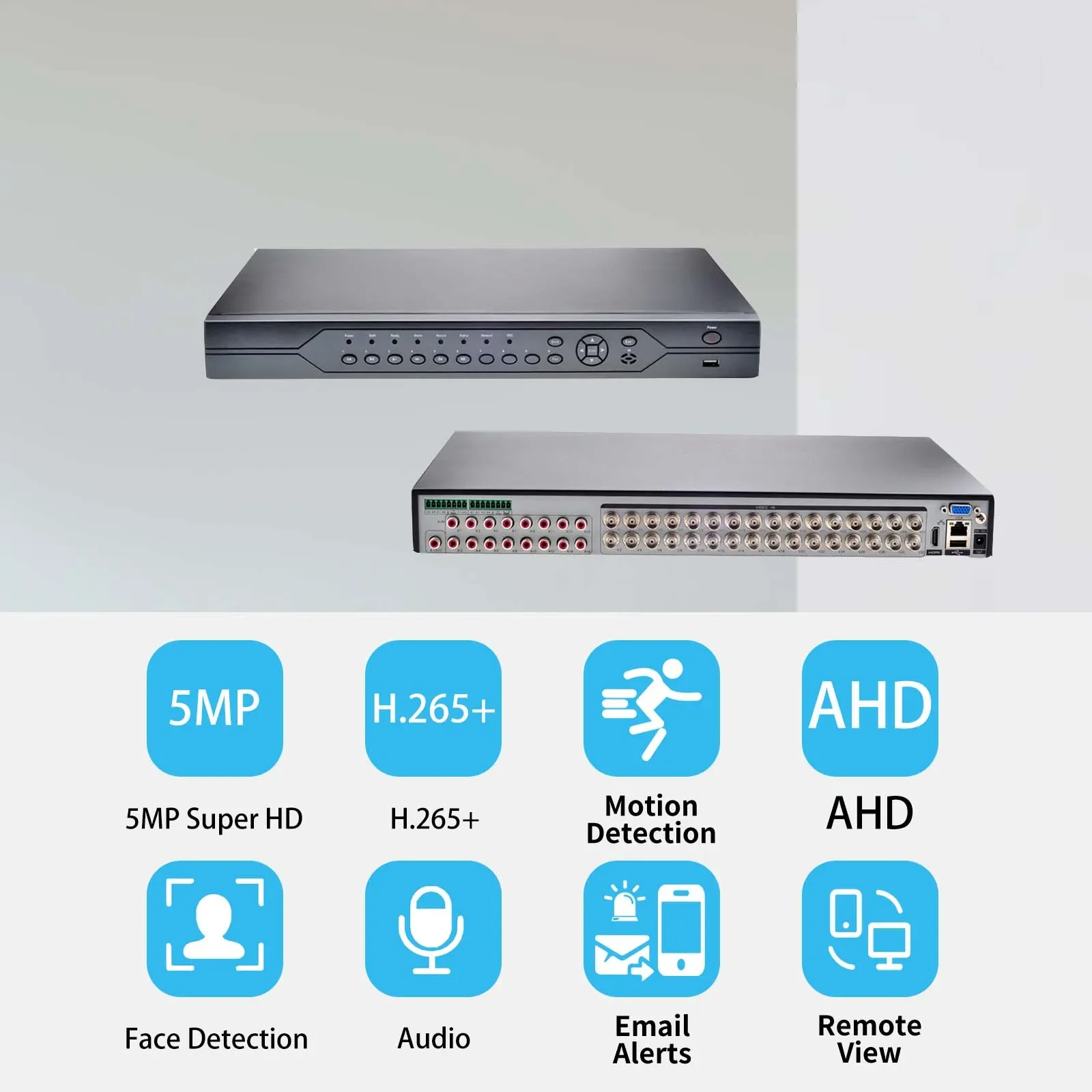 AZISHN 32CH 5MP AHD DVR Audio Input Hybrid HD DVR H.265 CVI TVI NVR HDMI Video 6-in-1 Coaxial Hybrid NVR