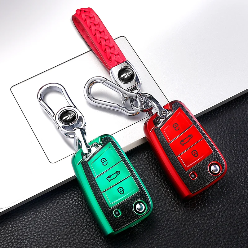 Leather Style Car Remote Key Case Cover Shell For Volkswagen VW Tiguan MK2 Magotan Passat B8 CC For Skoda Superb A7 Accessories