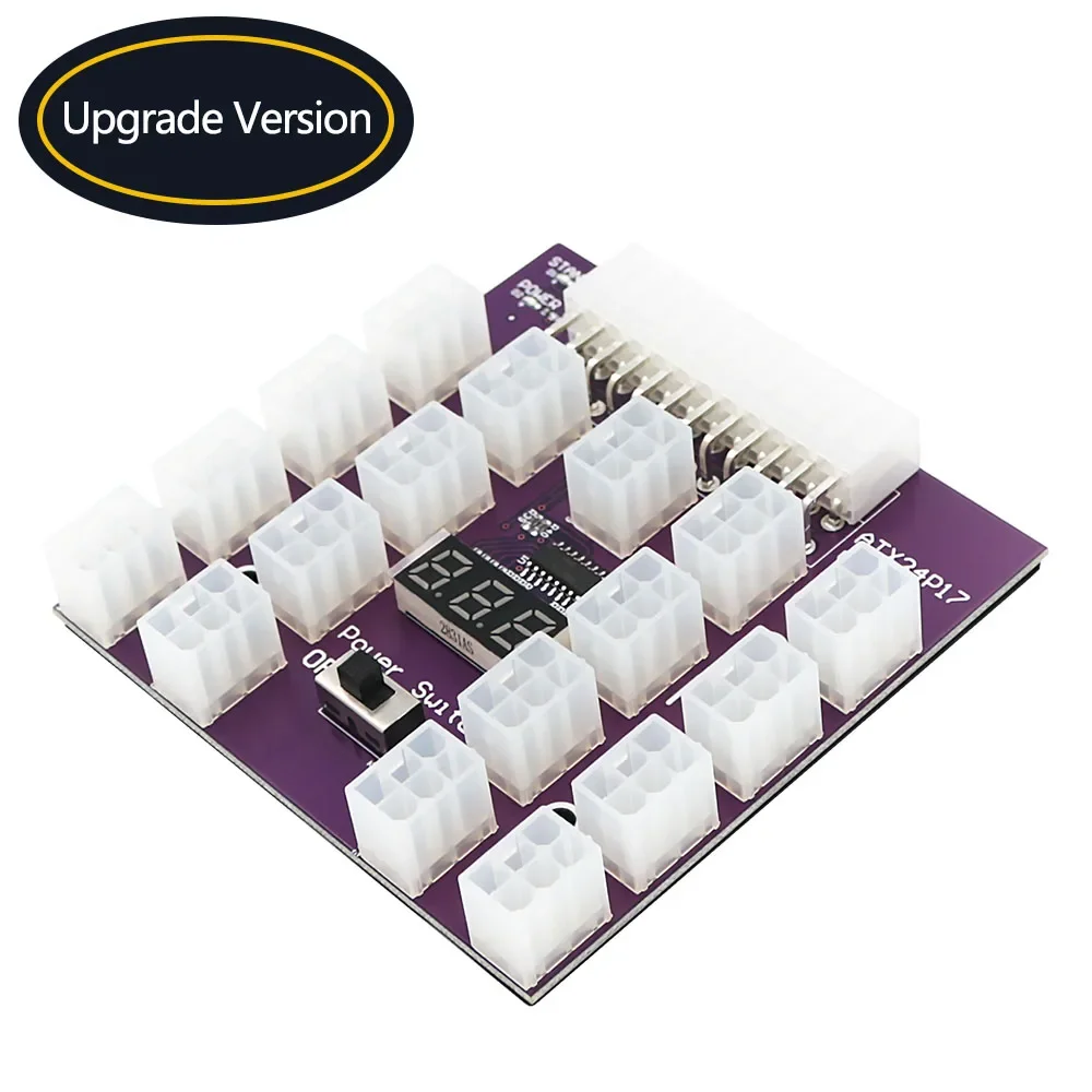 17 Port ATX 6Pin Power Supply Breakout Purple Board Adapter Connector for ETH Bitcoin Miner Mining Support Max 800W Power Supply