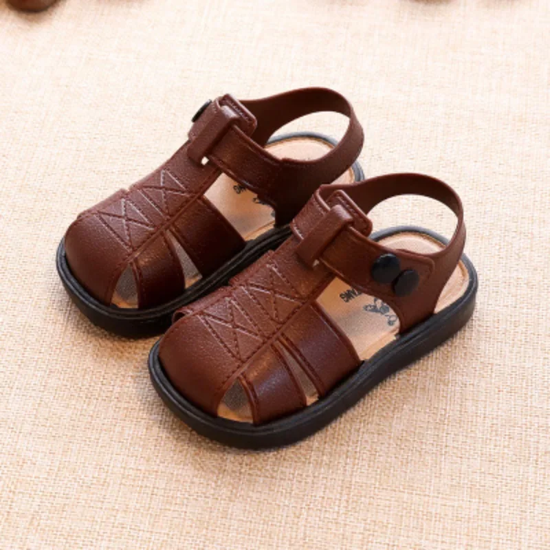 Summer Baby Shoes New Closed Toe Toddler Boy Sandals Soft Sole Non-slip First Walkers Infant Solid Color Hollow Out Beach Shoes