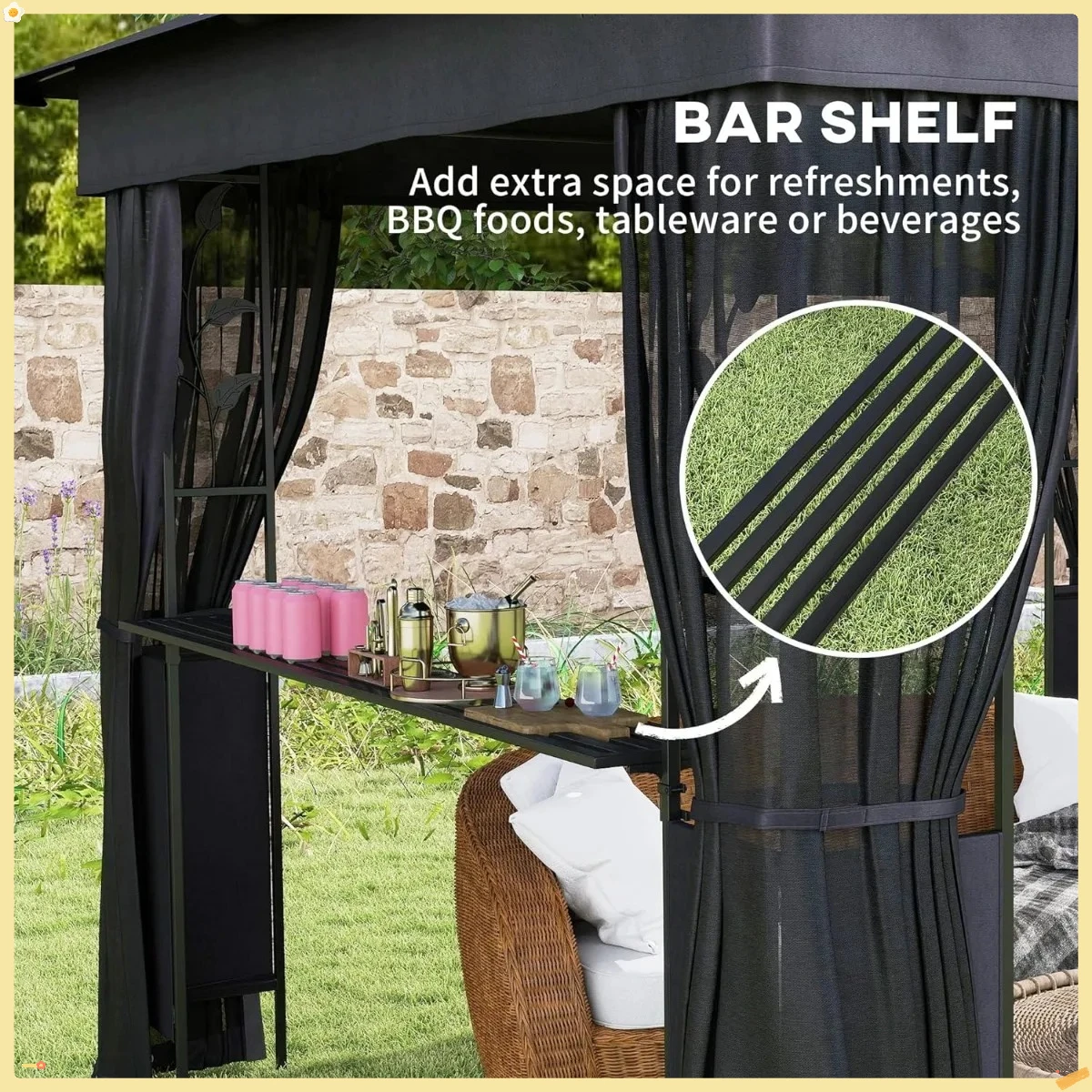 شرفة خارجية مع أرفف وشبكات، مأوى مظلة للفناء بسقف مزدوج، UV30+ محمي للحديقة والفناء الخلفي والسطح