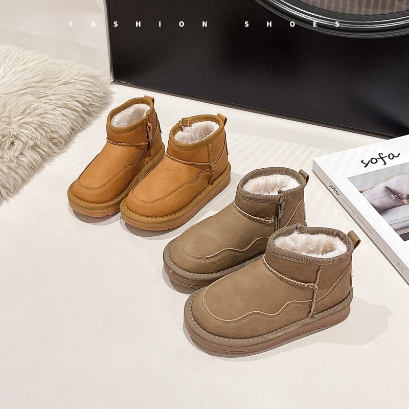 여아용 두꺼운 털 안감 스노우 부츠, 아동용 숏부츠, 다용도 패션 2025 겨울 아동 가죽 부츠, 부드러운 밑창, 달콤한 스웨이드