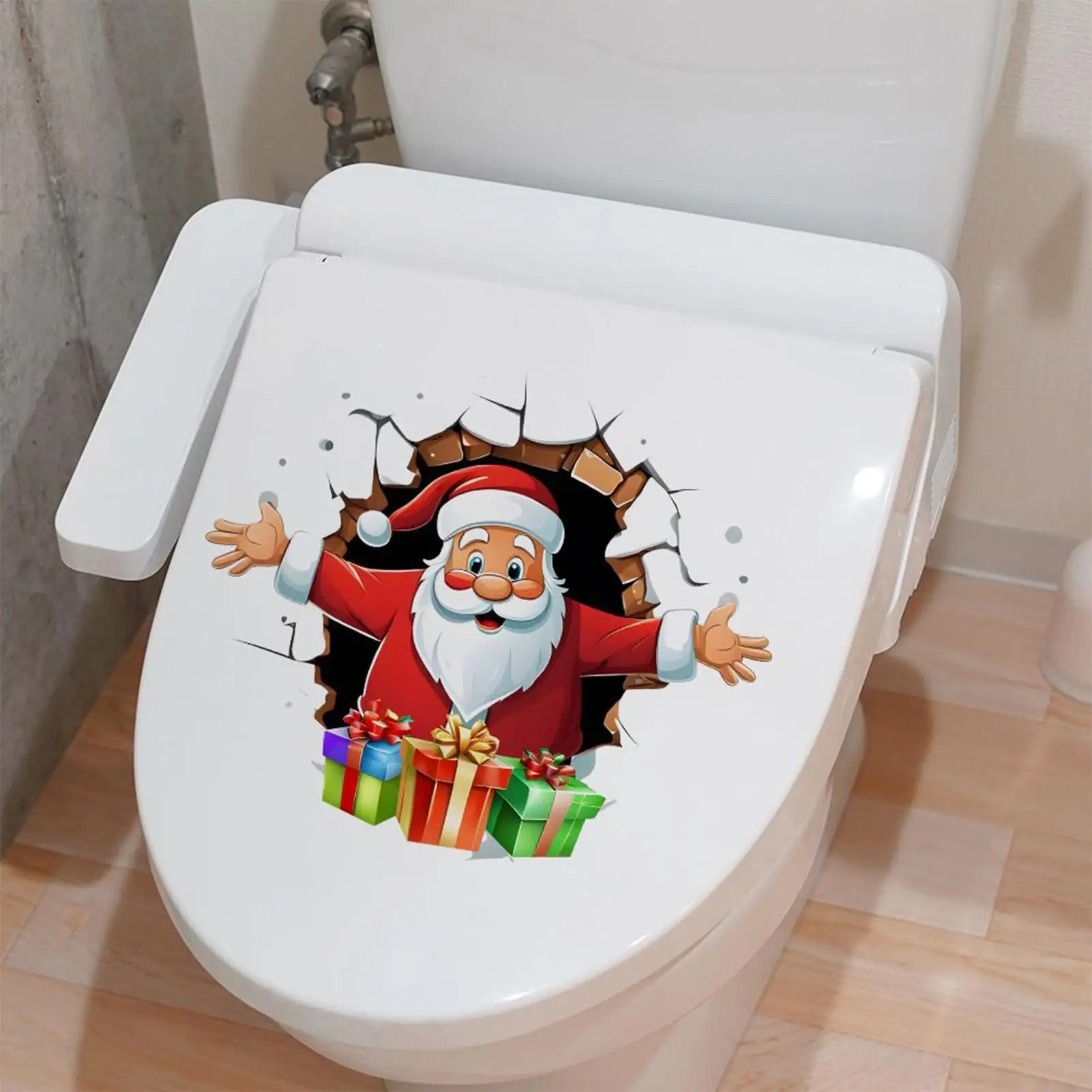 Bathroom Stickers Lid Cover Santa Claus Breaking The Wall Toilet Lid Stickers For Restroom Kitchen Bedroom Door Windshield