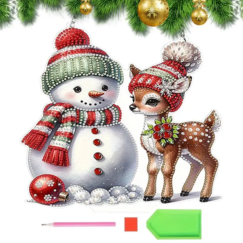 

Snowman Gem Painting Ornaments 5D Snowman Gem Art Painting With Chain Creative Christmas Rhinestone Art Set Adults Art Craft