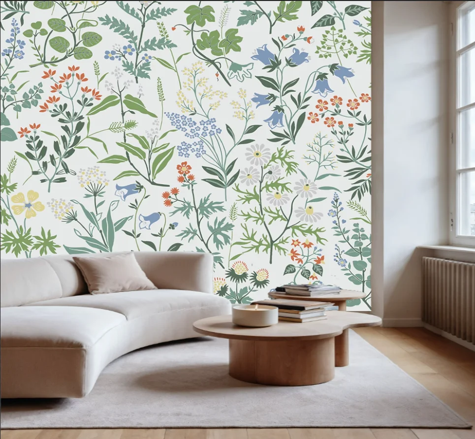 Customized mural hand-painted countryside flowers insect wallpaper home decoration plant leaves wall covering wallpaper 3d mural