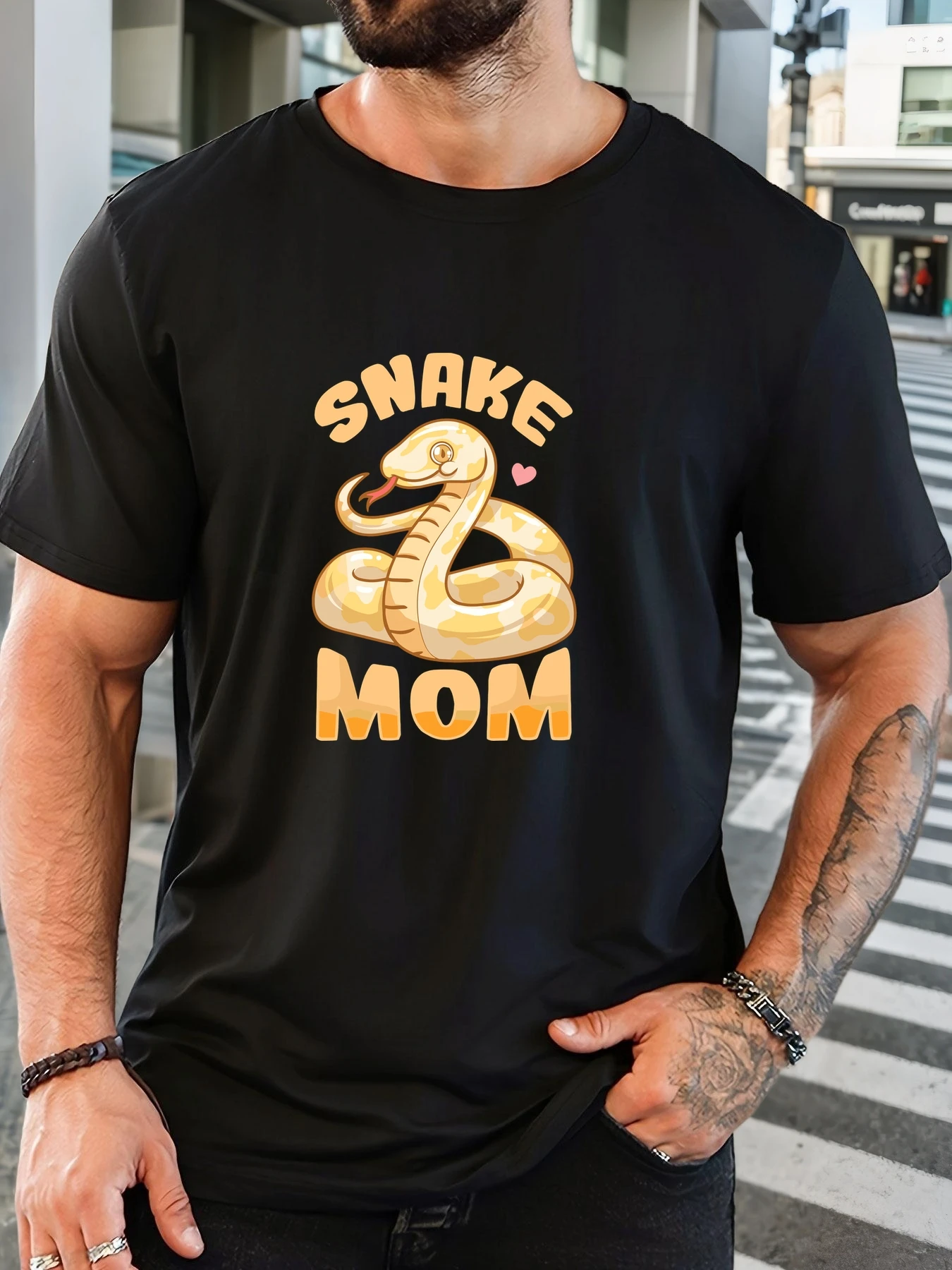 

Male Mother Snake Pattern Summer Casual Crew Neck Short T-Shirt