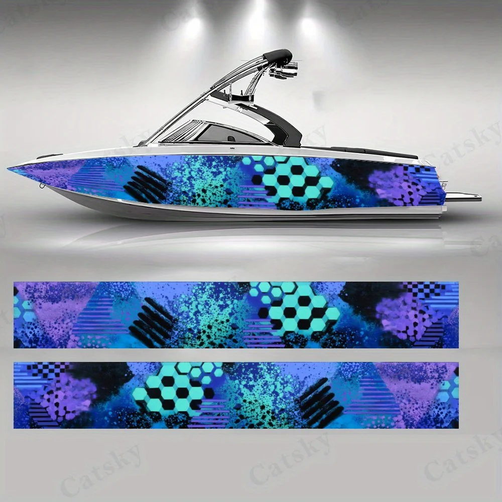 

Cyber Honeycomb Purple Blue Geometric Stacking Boat Sticker Vinyl Ship Pontoon Deck Boat Fishing Decorative Pontoon Boats Decal
