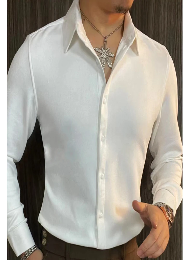 

Spring British Business Shirt For Men Slim Office Long Sleeve Formal Dress Social Club Outfits Camisa Masculina