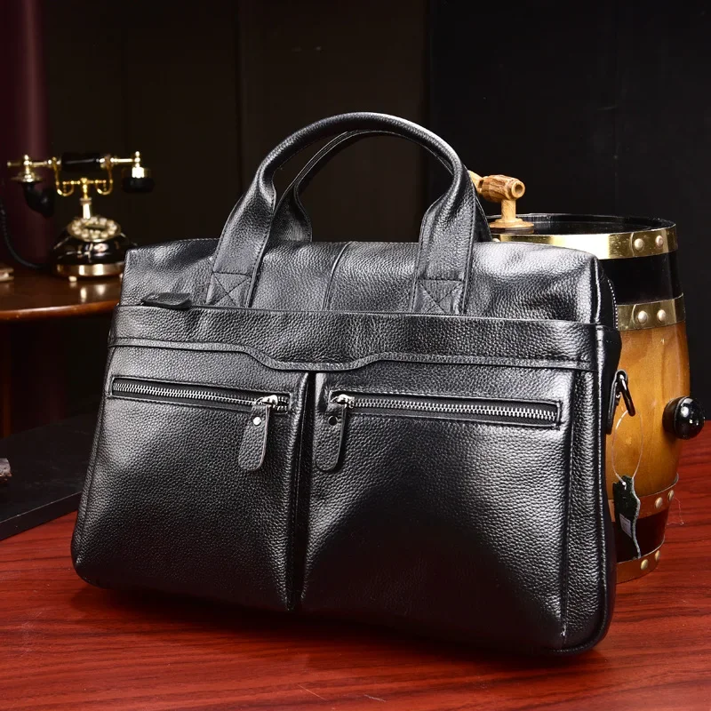 Maletín de negocios de cuero genuino de vaca para hombre, bolso de hombro para hombre, bolso de mensajero para hombre, bolso de mano para computadora, nuevo de lujo