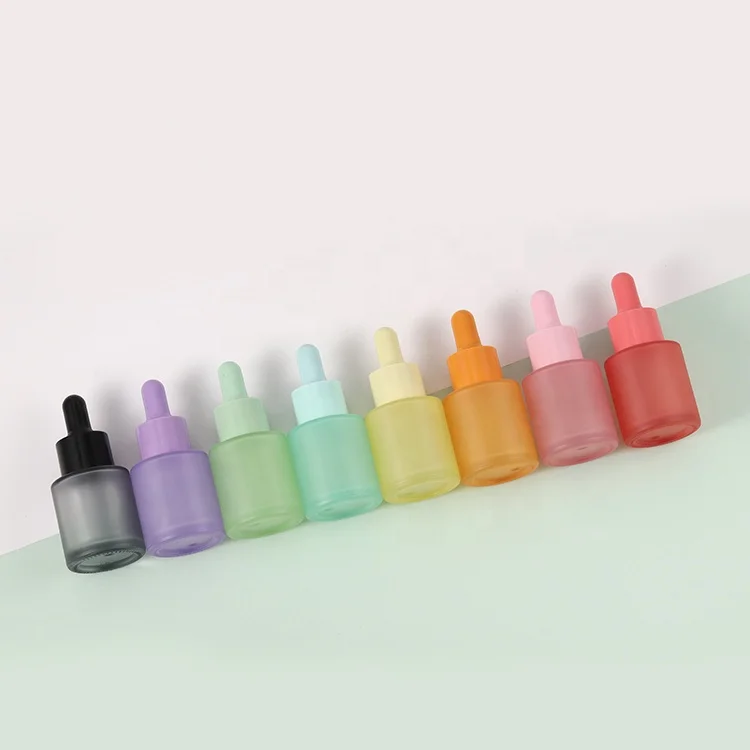 50pcs Macaron 20ml serum cosmetic packaging flat shoulder empty repair essential oil glass dropper bottle frosted green blue red