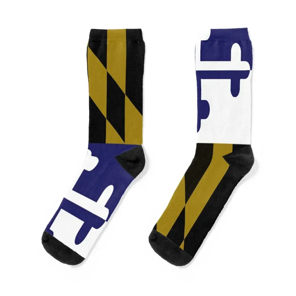 

Maryland Flag Football Baltimore colors Purple Gold Socks winter thermal anti slip football Men Socks Women's