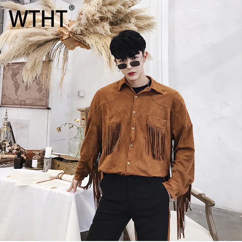 

WTHT модные мужские однотонные рубашки с кисточками Dsign, модные осенние однобортные топы с длинными рукавами 2023, мужские 2A1416