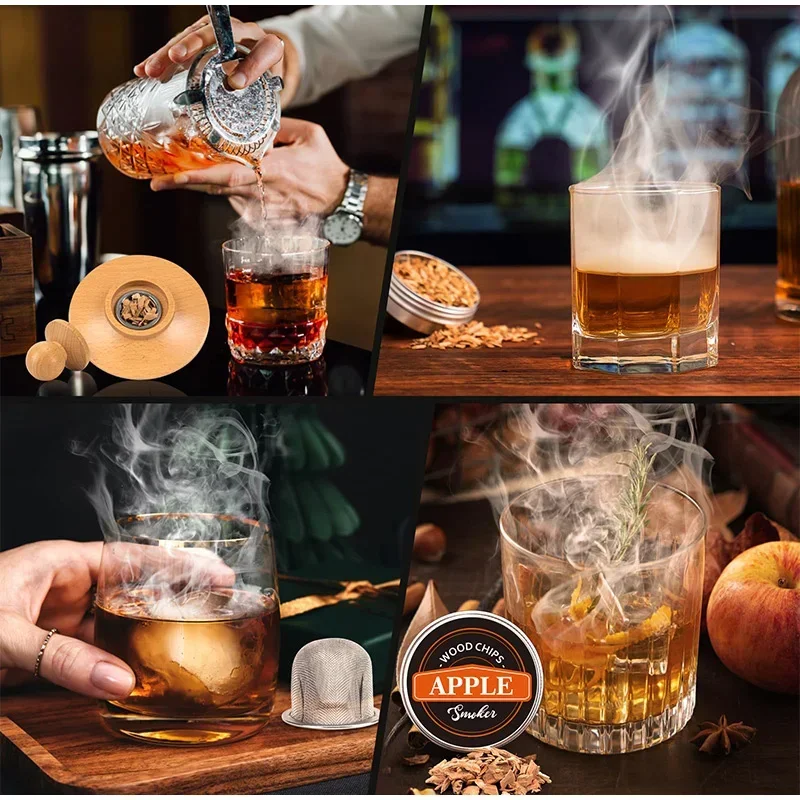 Cocktail Smoker Kit 6 Flavors Wood Chips Wooden Smoked Hood Drink Infuser Old Fashioned Bourbon Whiskey Bar Tools For Home Bar image 6