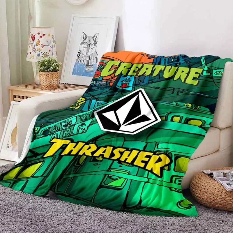 V-VOLCOM LOGO Printed Flannel Blanket Skate Band Lightweight Warm Plush Bed Sofa Chair Blanket