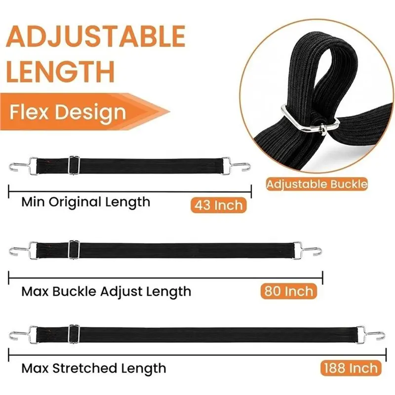 8 Pack Adjustable Flat Bungee Cords,80 Inch Heavy Duty Elasticity Straps With Metal Hooks,For Securing Cargo,Bike,Tent