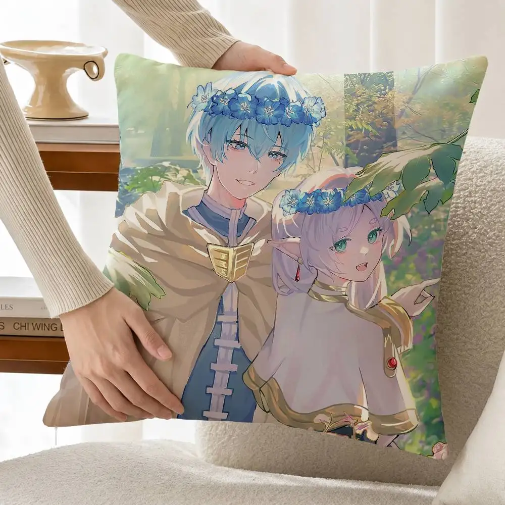 F-Frieren H-Himmel B-Beyond J-Journeys End Customizable Square Cushion Cover Double Sided Print Pillow Case