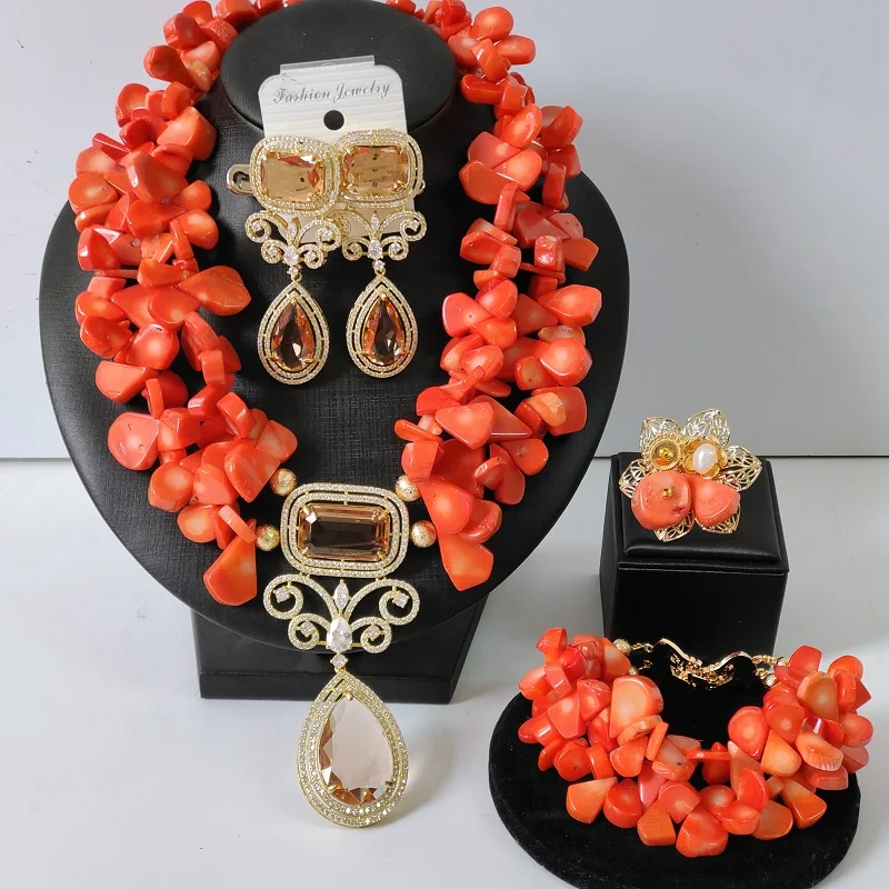 

African Bead Wedding Jewelry Set Original Coral Women Necklace Nigeria Bride Accessories