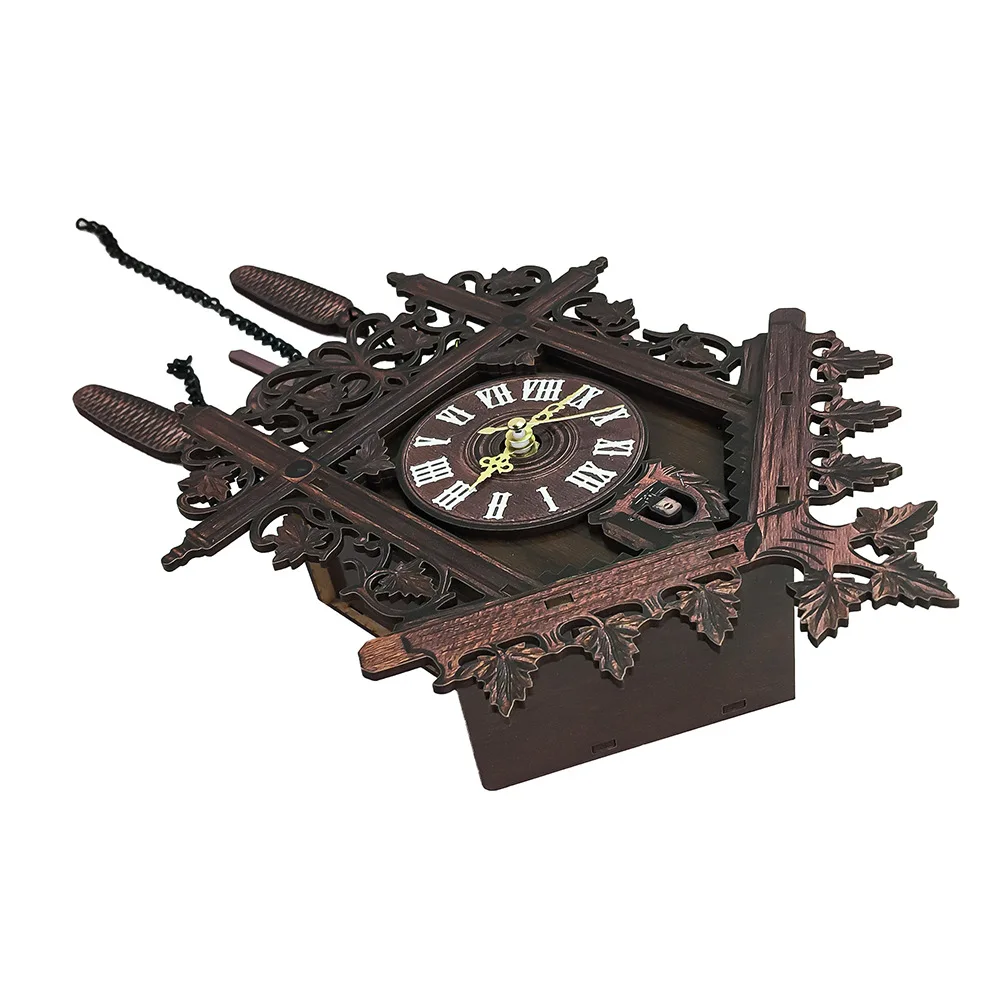 Classic Handcraft Cuckoo Clock Tree House Swing Wall Clock Featuring White Roman Numerals for Home and Study Decoration