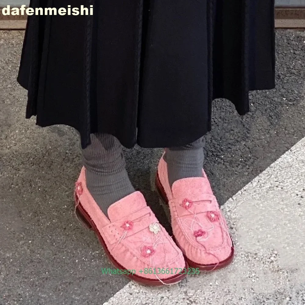 

Розовые лоферы на плоской подошве с маленьким цветком, лето 2023, новые женские туфли без шнуровки с круглым носком, милые женские туфли на плоской подошве в студенческом стиле
