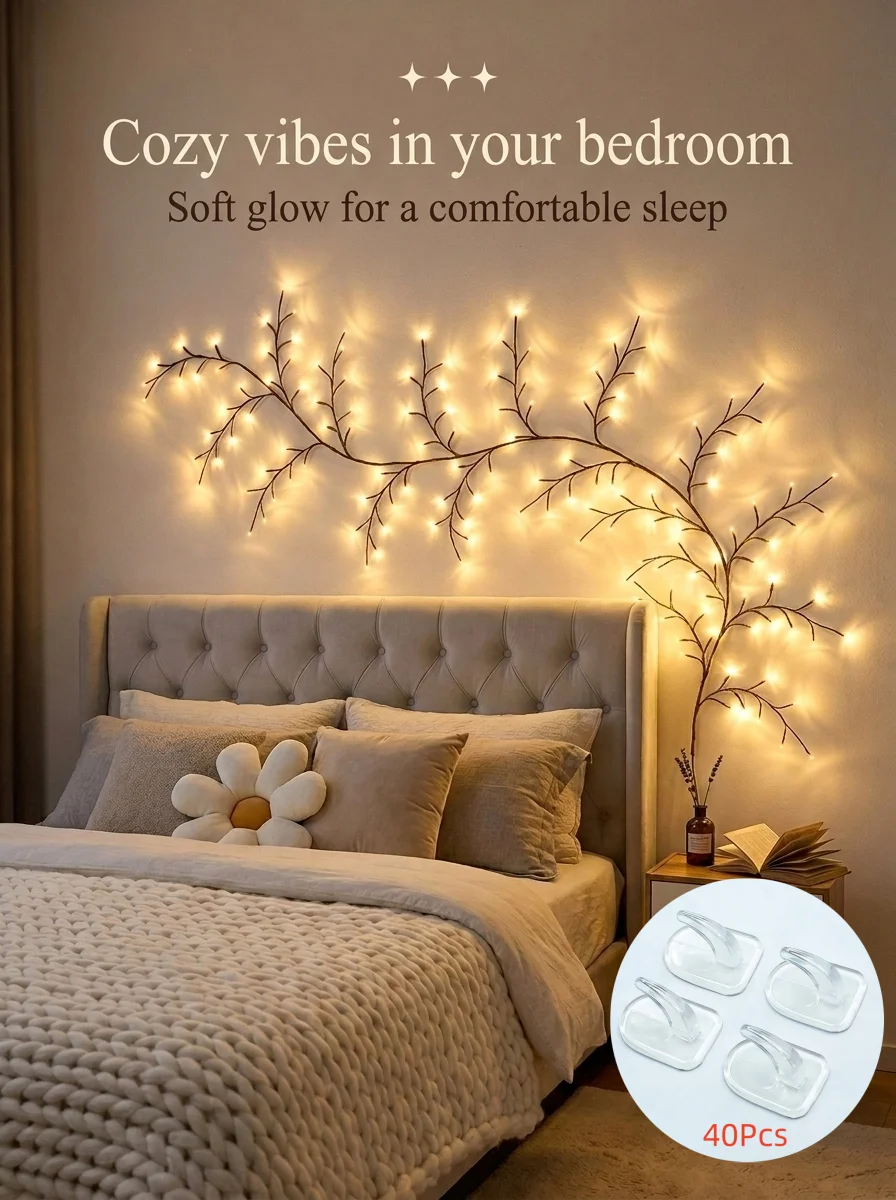 Bendable LED Willow Branch Light Warm White Fairy Vine Light DIY Twig Lamp Wall Home Bedroom Wedding Christmas Holiday Decor