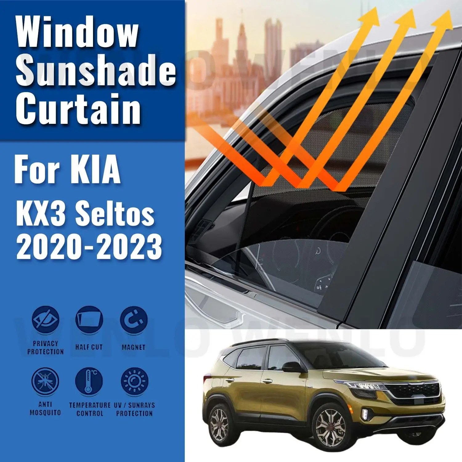 For KIA KX3 Seltos 2020-2023 Magnetic Car Sunshade Shield Front Windshield Curtain Window UV Protection Sun Shade Visor blinds