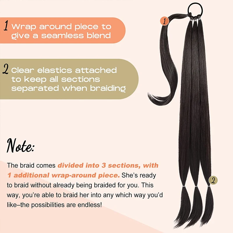 Pageup Long Synthetic Braided Ponytail Extension Straight Wrap Around Hair Ponytail Natural Soft Hair Piece for Women Daily Wear