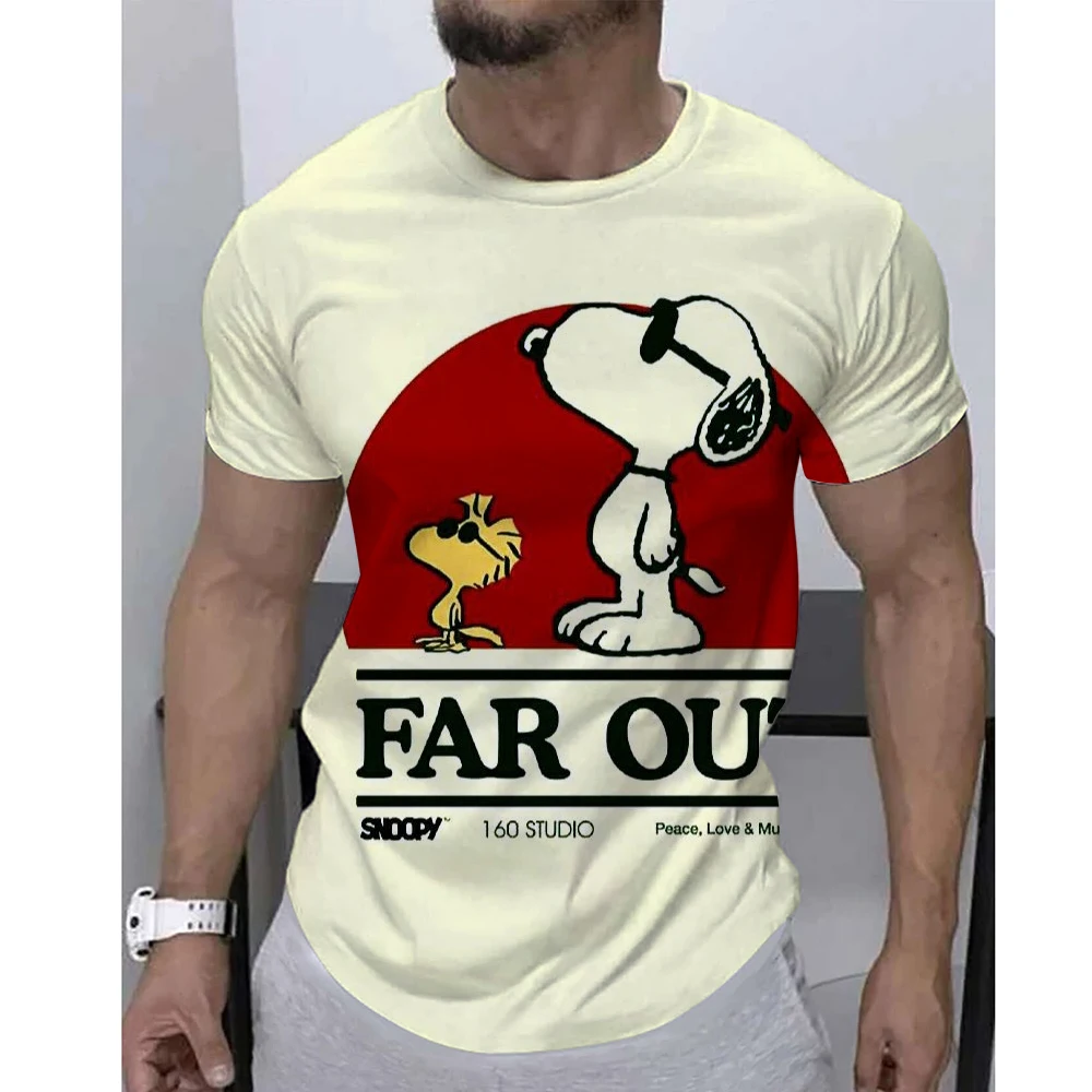 تي شيرت رجالي صيفي مطبوع عليه سنوبي كاجوال فضفاض بالإضافة إلى حروف مطبوعة برقبة دائرية وأكمام قصيرة #5