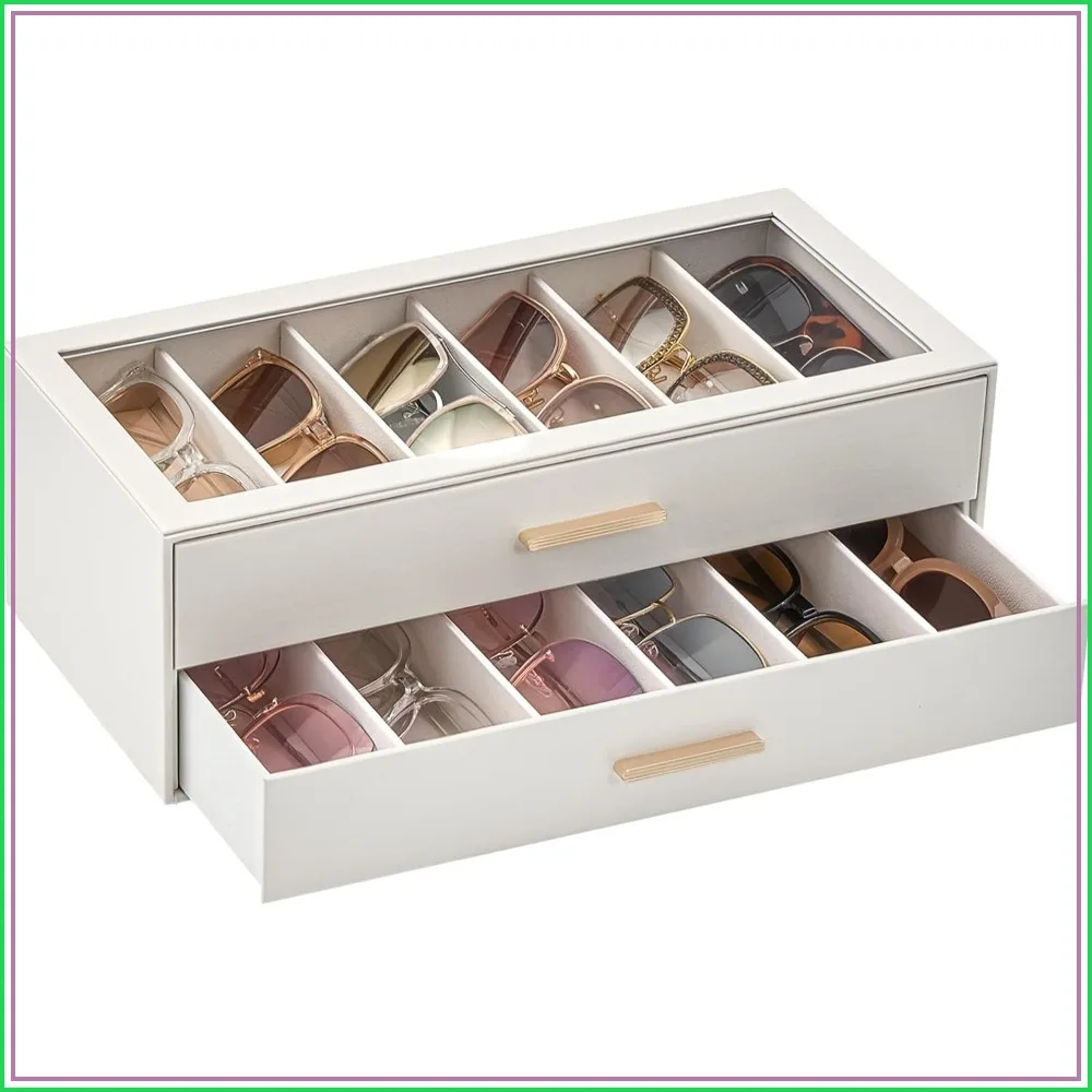 

Sunglasses Storage Box with Clear Top Display, Eyewear Organizer Case
