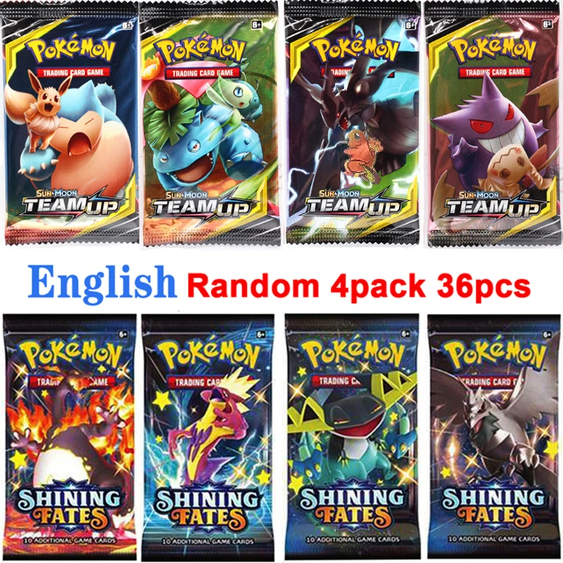 36Pcs Pokemon Cards Team Up Evolutions Darknss Ablaze GX Vmax EX Shining Game Battle Trading Collection Card Booster Pack Gifts