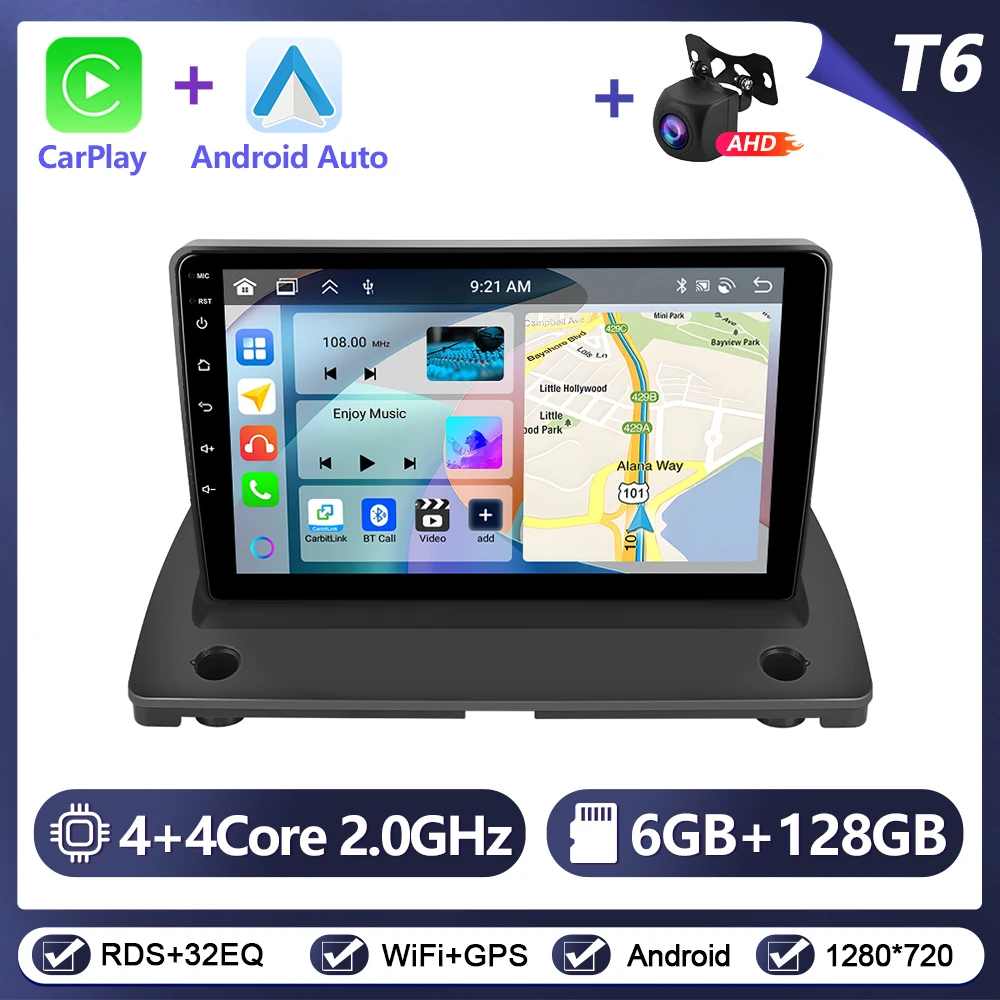 Podofo Draadloze CarPlay Android Auto Autoradio voor VOLVO XC90 2004-2013 GPS Navigatie 2Din Multimedia Autoradio stereo