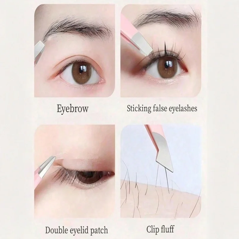 4피스 전문가용 핀셋 세트 눈썹 제거, 수염 제거, 스테인리스 스틸 각진 핀셋 도구 제모 도구