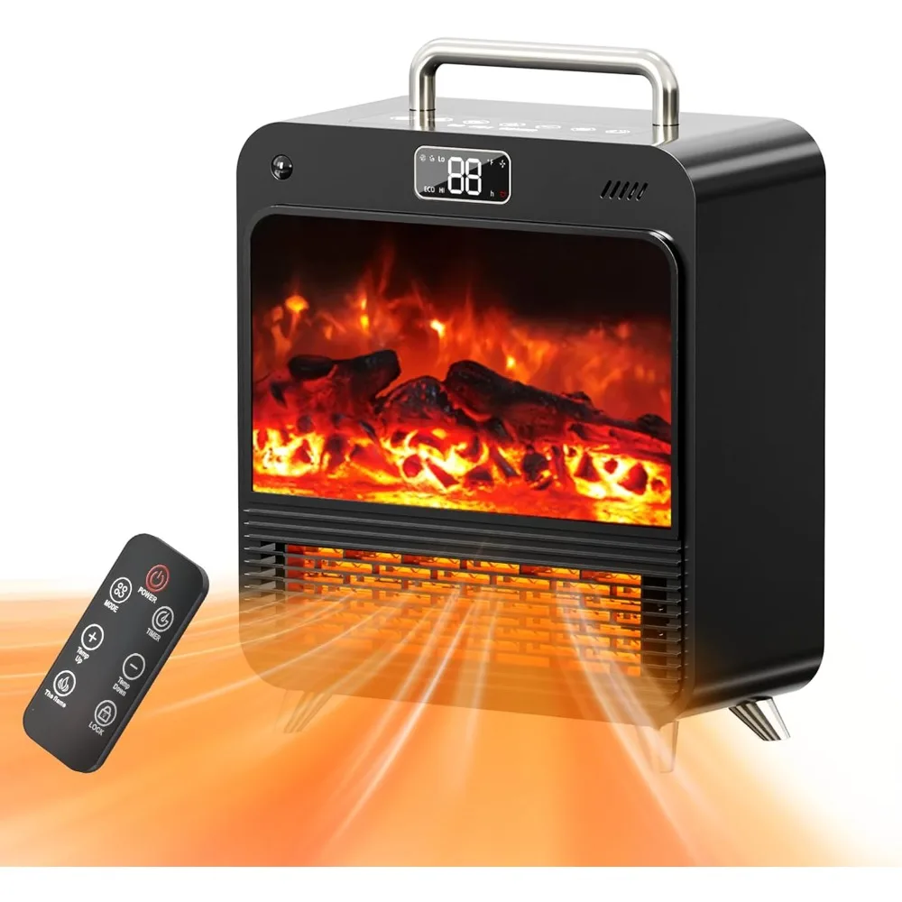 

Electric Fireplace Heater,1500W Portable Electric Space Heater with Realistic 3D Flame,Touch&Remote Control,PTC Fast Heating