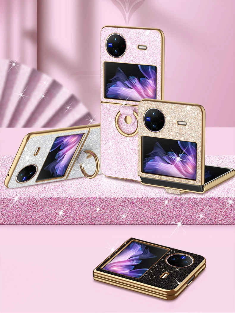 

For Vivo X Flip Case Slim Glittering PU Leather Foldable Folio Ring Stand Phone Cover Case Vivo X Flip