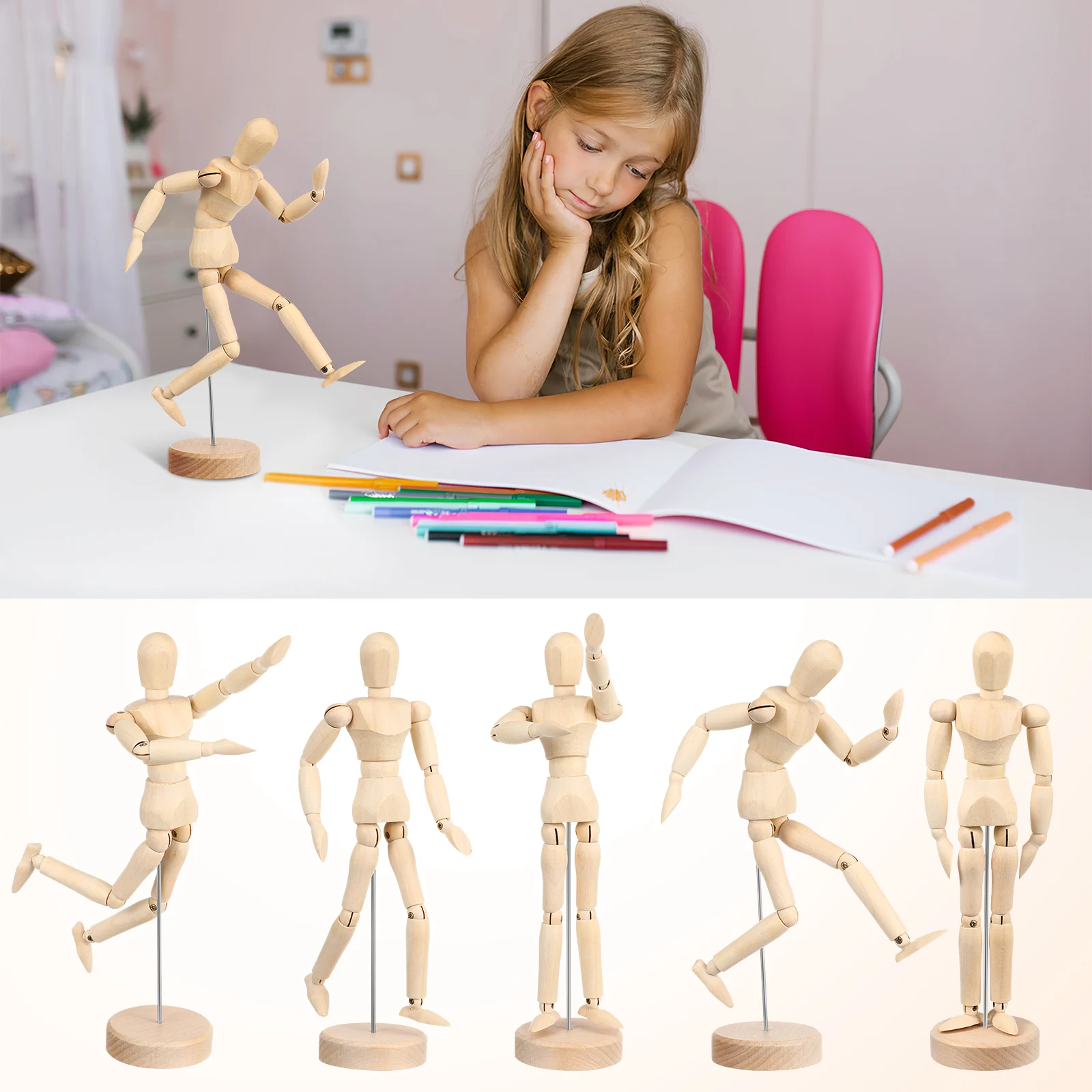 Drewniany manekin artystyczny model do rysowania figurka ludzka regulowany manekin do szkicowania dekoracji pomoce dydaktyczne