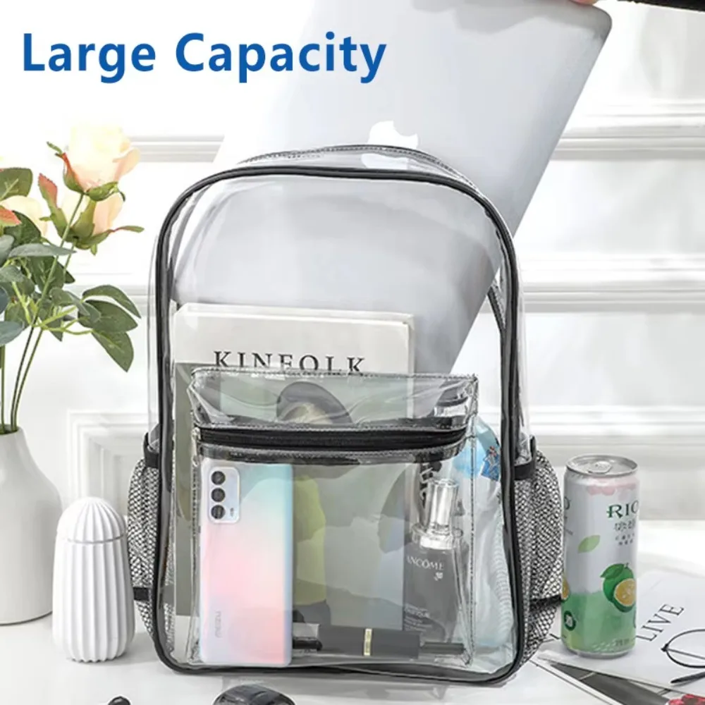 Clear Transparent Pvc Backpack Large Capacity Air Cushion Strap Waterproof Wear Resistant Unisex Kids School Bag For Travel Use