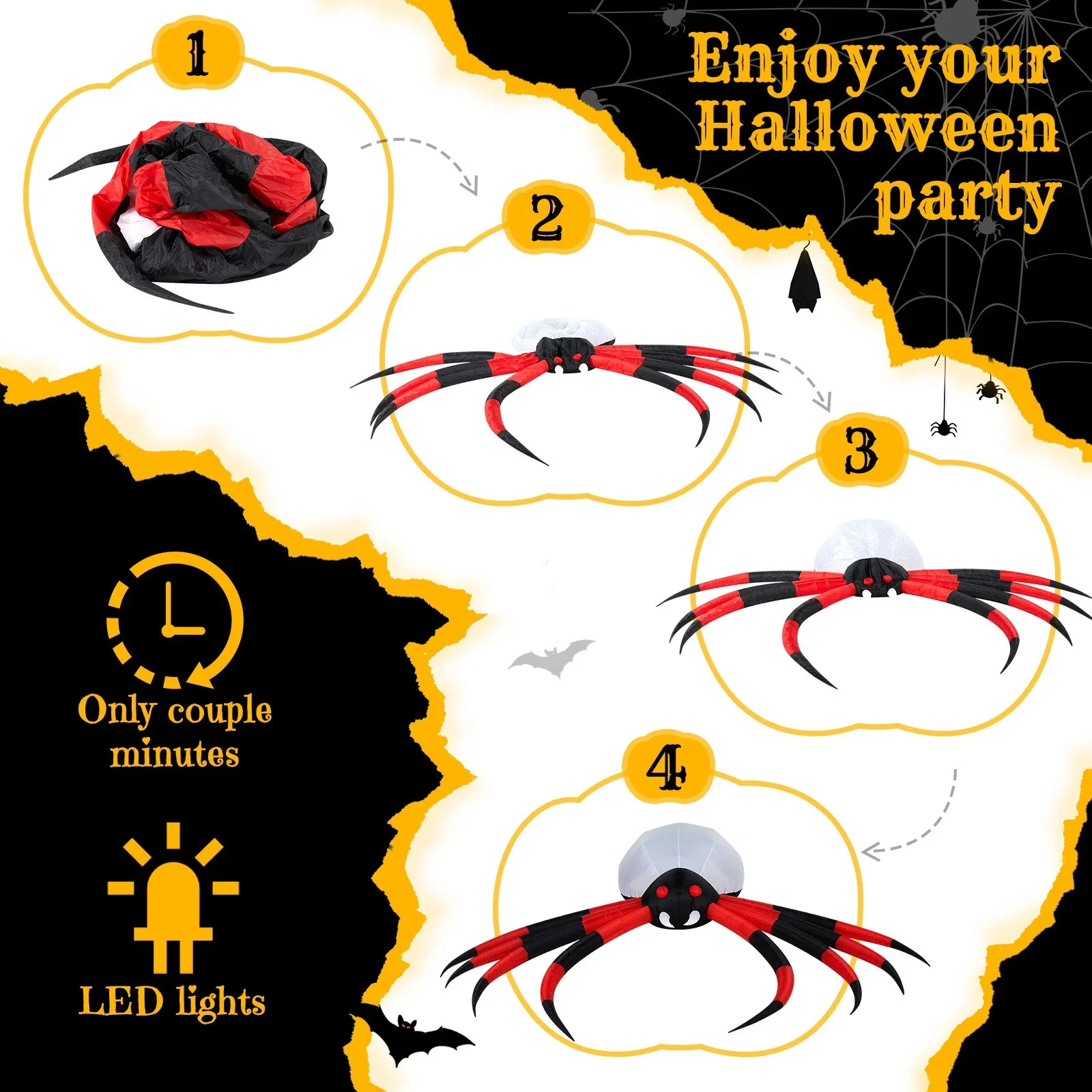 12FT Giant Halloween Inflatables Spider Yard Decorations with Rotating Light