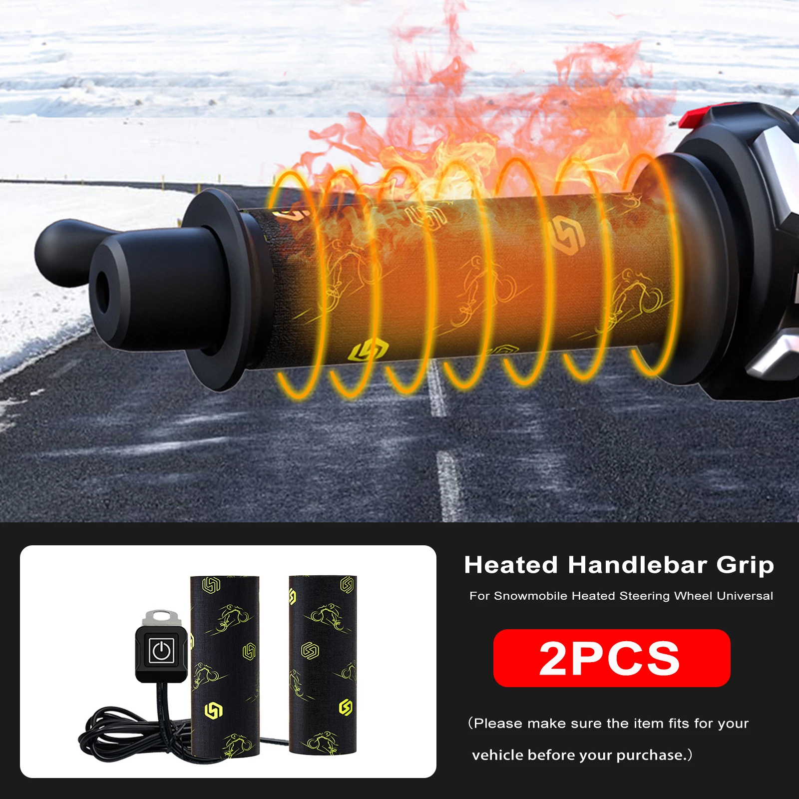 CKEGUO 12V Motorcycles Heated Handles Grips Snowmobile ATV Handlebar Heater Warmer Kit For Snowmobile Heated Steering Wheel