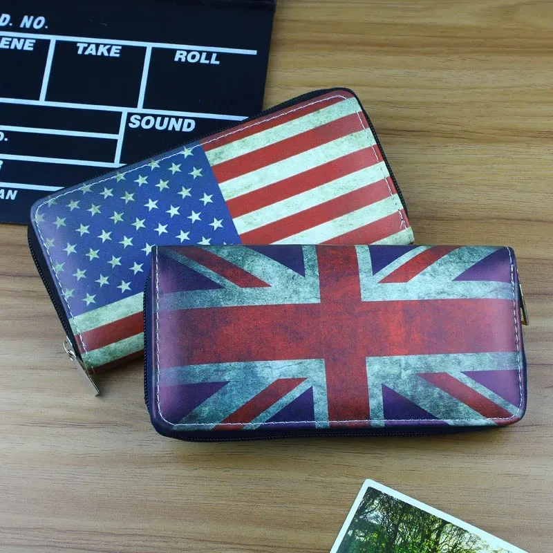 النساء محافظ سيدة المحافظ ريترو المملكة المتحدة العلم نمط أكياس المال الفتيات حقيبة يد محفظة نسائية للعملات المعدنية طويلة مخلب المحفظة بطاقات الهوية حامل بورس أكياس