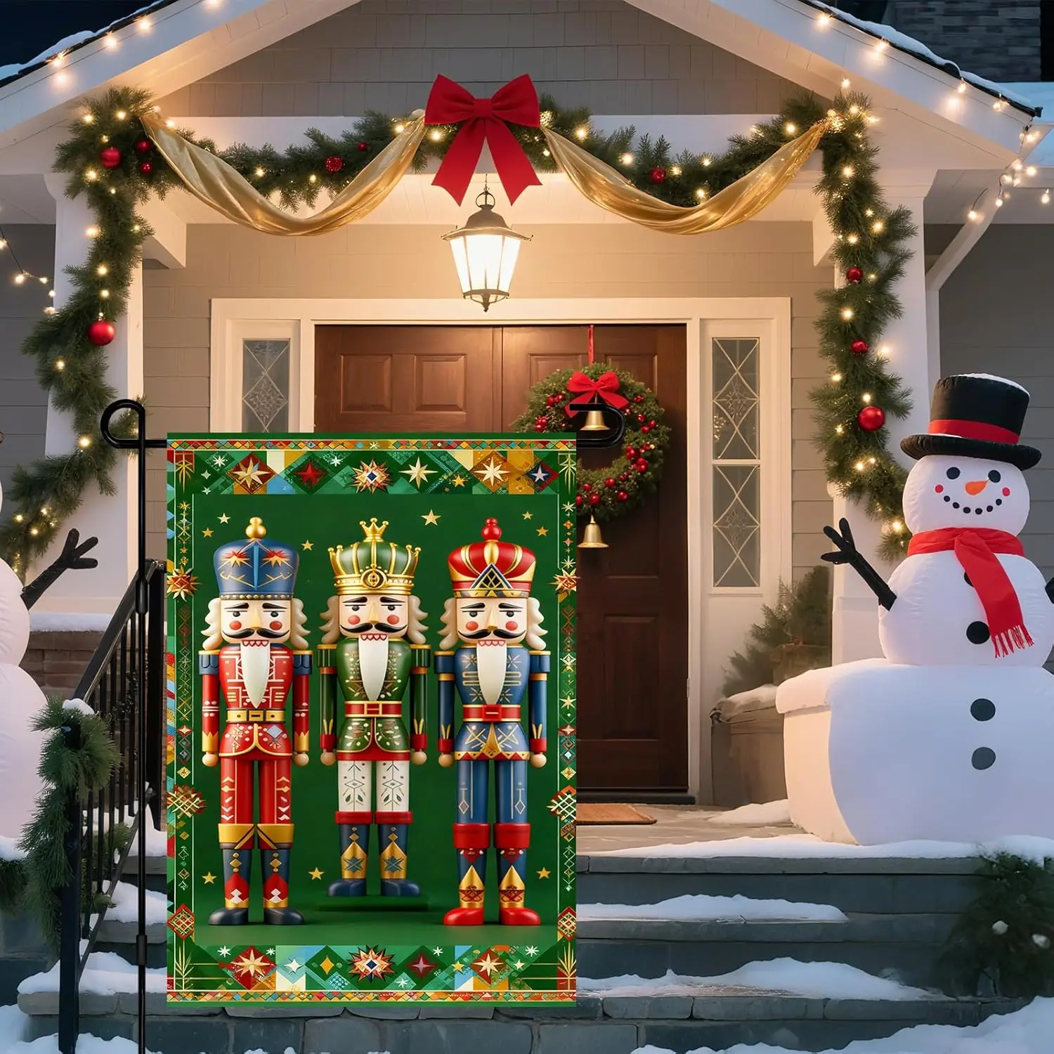 IVN Christmas Three Nutcrackers Garden Flag 12x18 Inch Double Sided Outdoor Yard Flag for Outside Home Front Door Lawn Porch PPM