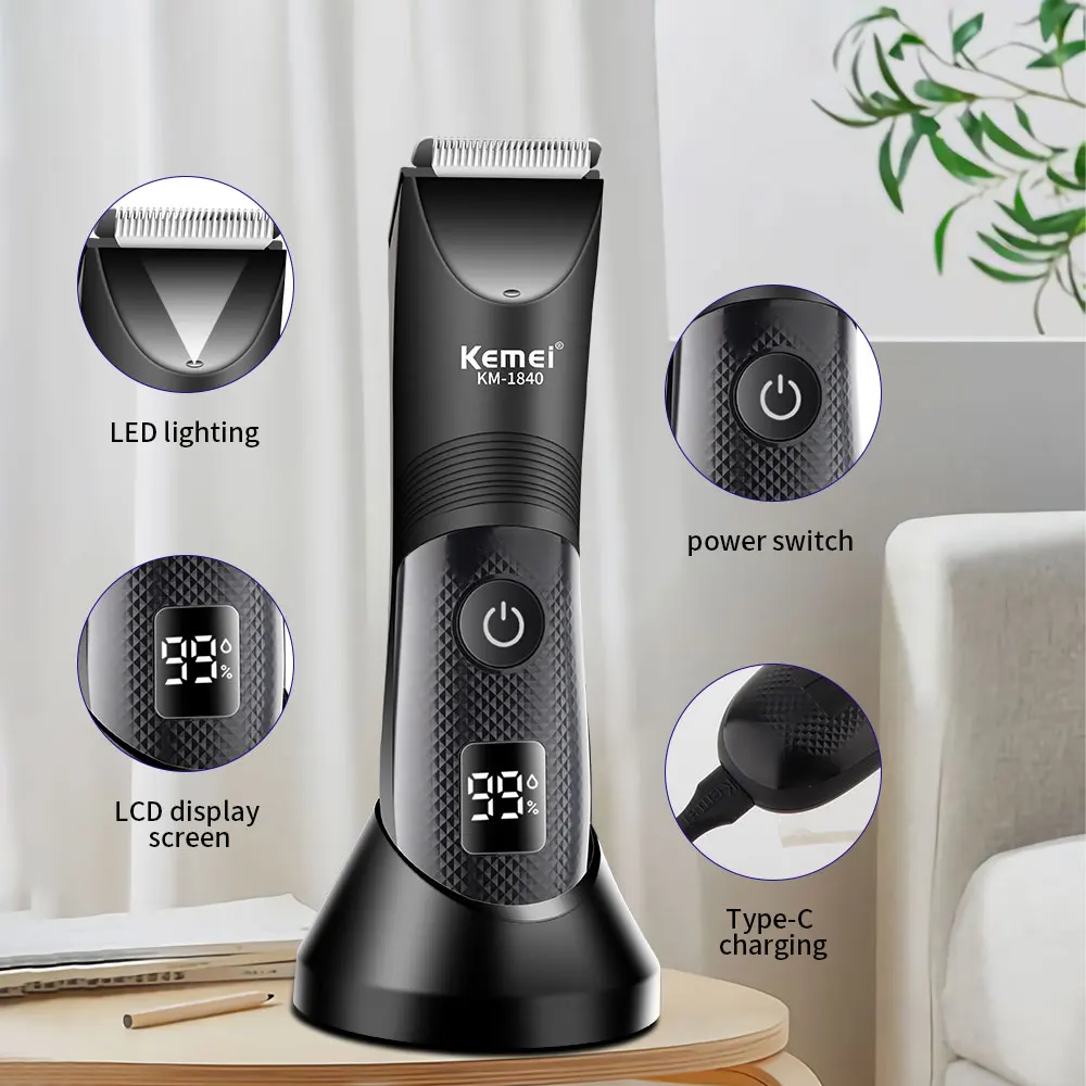 

Kemei KM-1840 Водонепроницаемые триммеры для волос для мужчин Многофункциональная беспроводная перезаряжаемая электрическая машинка для стрижки волос Бритвы для волос на теле