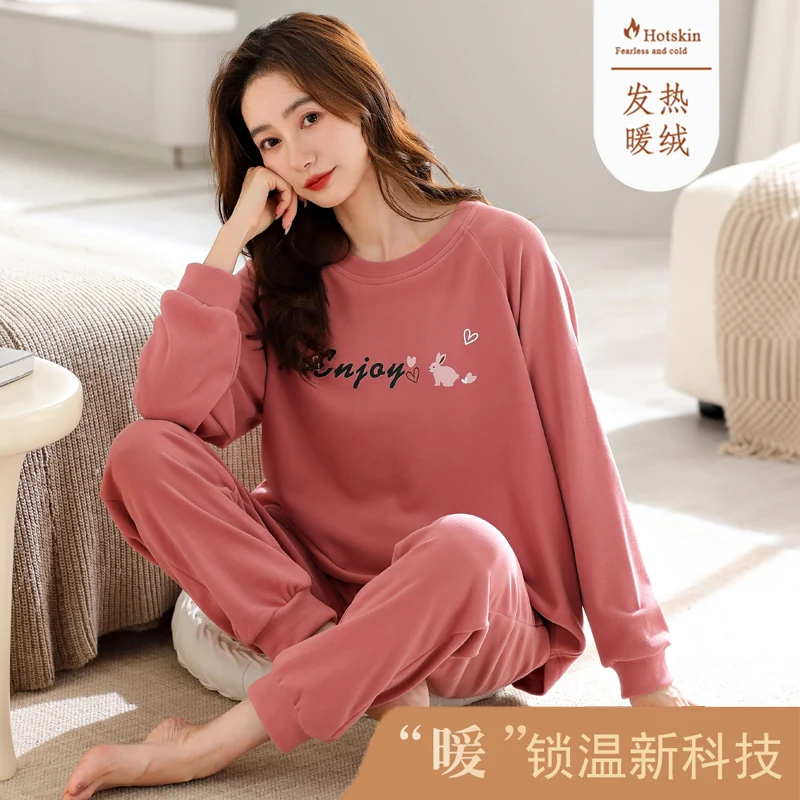 Autumn and Winter Thin velvet Warm long sleeve pajama set Women's loungewear Sports Korean version can be worn outside Nightwear image 3