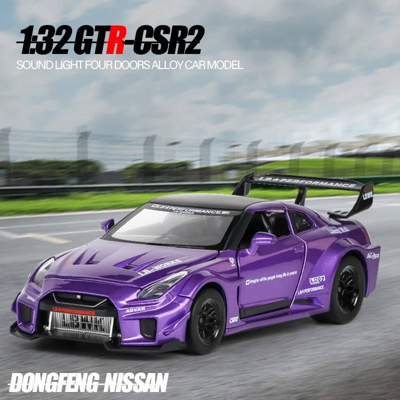 1:32 GTR-CSR2 Supercar Racewagen Speelgoedjongen Snelheid Diecast Metaal Voertuig Geluid Licht Een Stuk Fast Furious Premium Verzamelornament