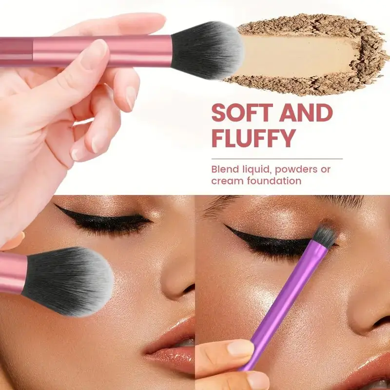 8 pezzi Pro facili da pulire, set di pennelli per trucco: morbidi, capelli sintetici premium, senza crudeltà, fondotinta, fard, ombretto