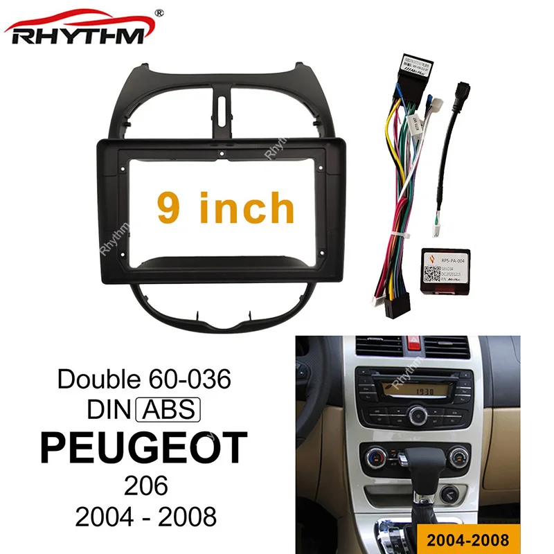 

Car Fascia For PEUGEOT 206 2004 05 06 07 2008 Double Din Car dvd Frame 9inch Fascias Audio Fitting Adaptor Facia Panel Dashboard