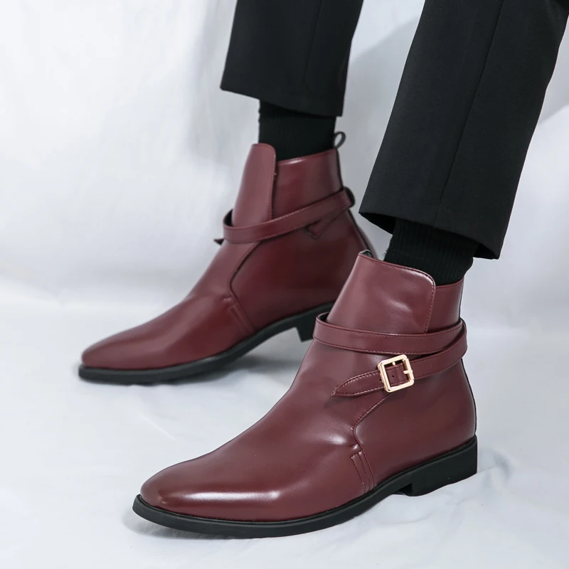 Designer Fashionable Winter Patent Leather Cowboy Ankle Boots Men's Slip On High Tops For Men Flats Everyday All Match Shoes